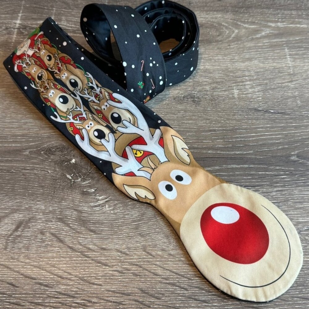 Noel Rudolf Red Nose Reindeer Multicolor Graphic Necktie Men's Size OS.